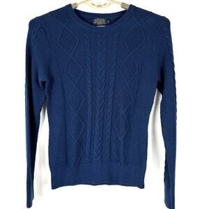 Pendleton Cable Knit Sweater Medium Navy Blue cotton cashmere fisherman coastal